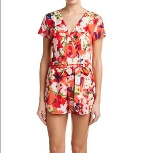 Yumi Kim Orange Floral Romper (Size S)